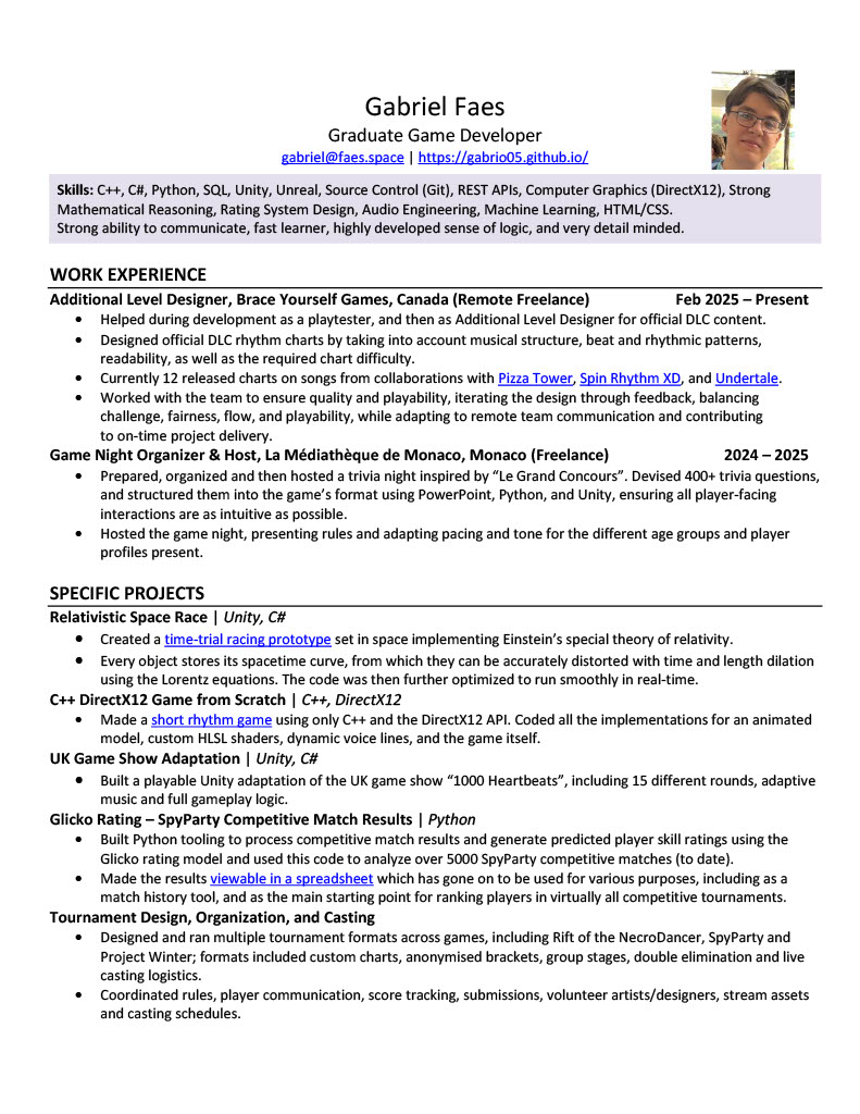 CV/Résumé Gabriel Faes